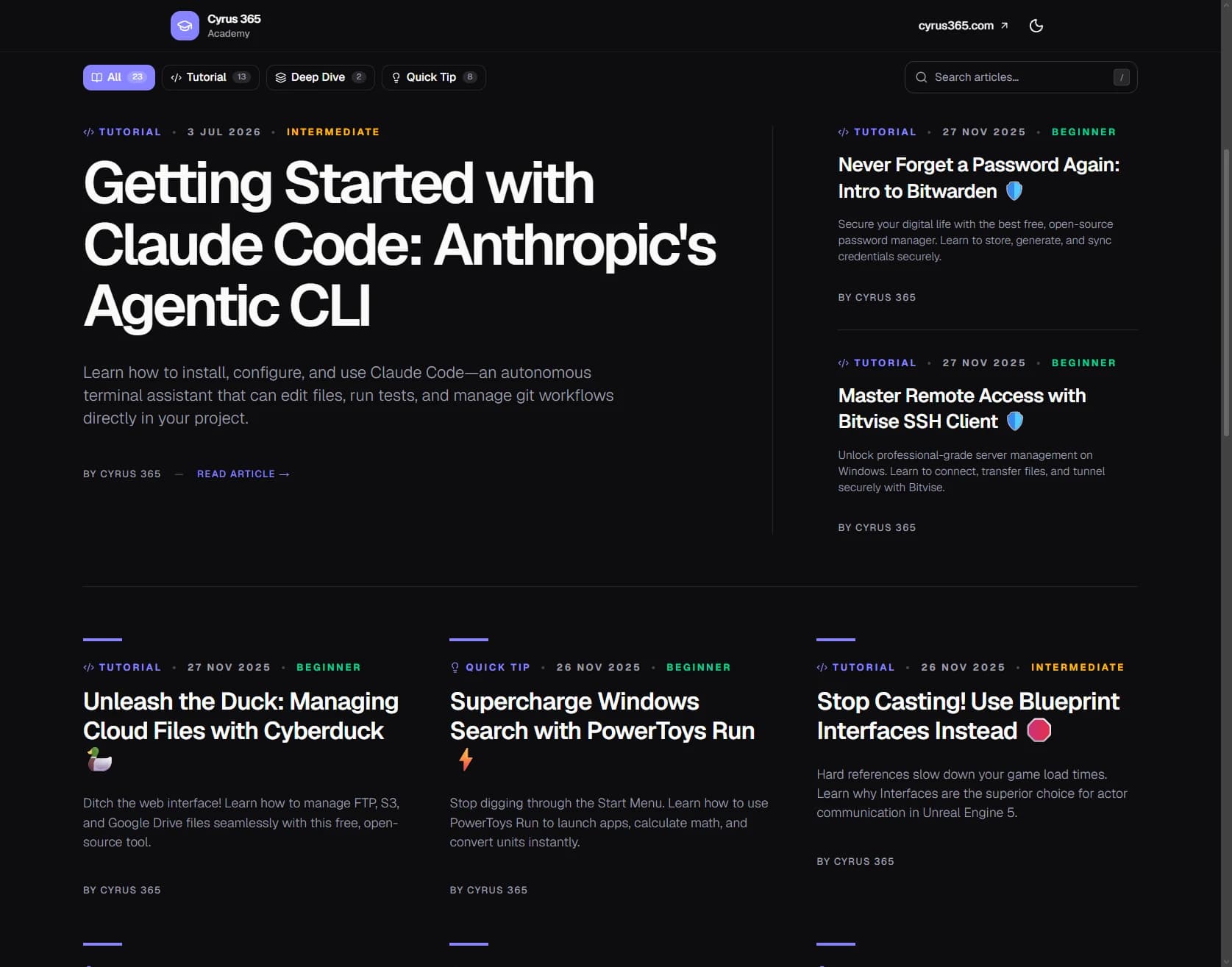 Academy — Tutorials & Deep Dives